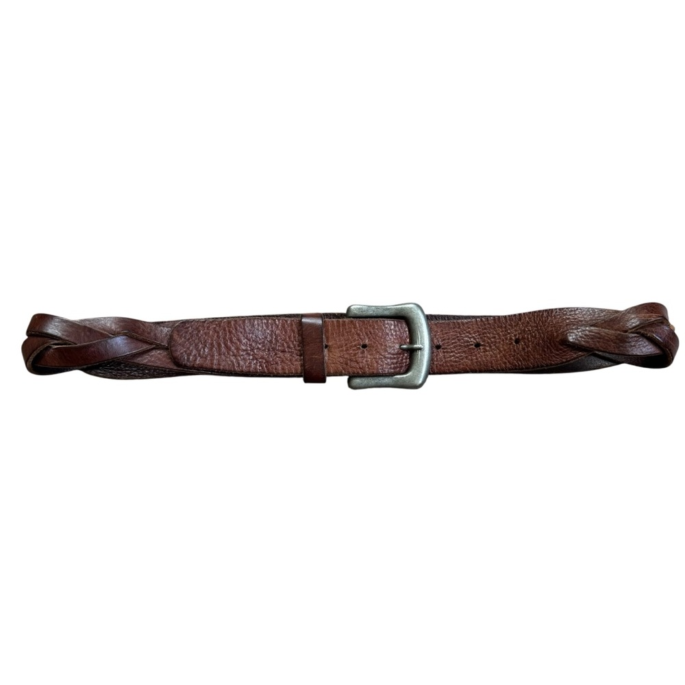 Vtg Express Brown Italian Leather Braided Woven Belt Brass Buckle Sz Medium